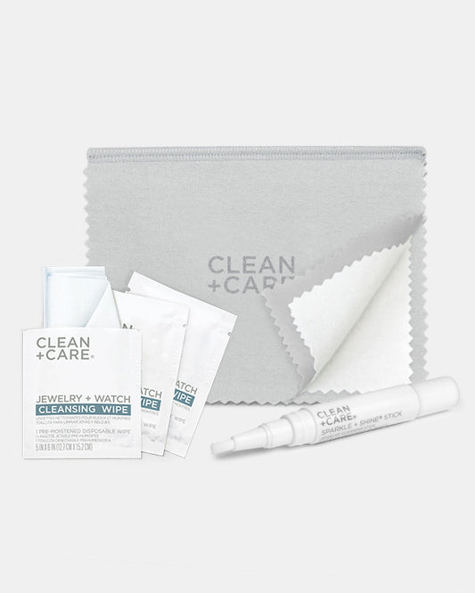 CLEAN+CARE Jewelry + Watch Cleaning Trio included products: (3) Wipes, Jewelry Cleaning Stick and Professional Polishing Cloth