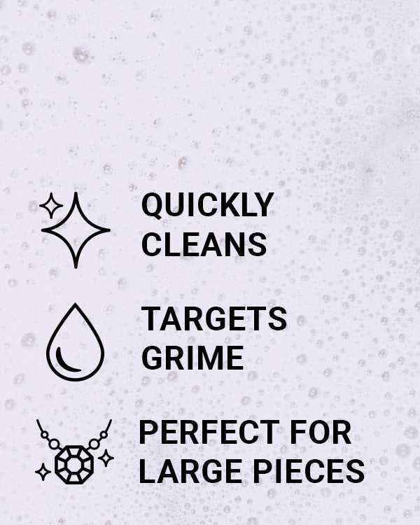 CLEAN+CARE Foaming Jewelry Cleaner foam close-up image including callouts 