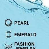 CLEAN+CARE Gentle Jewelry Cleaner liquid close-up image including text of what jewelry it can be used on.