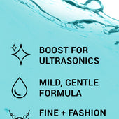 CLEAN+CARE Jewelry Cleaner Packette liquid close-up image including callouts.