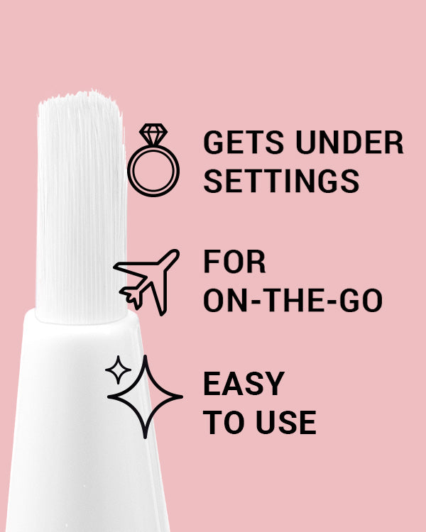 CLEAN+CARE Sparkle + Shine® Jewelry Cleaning Stick close-up of brush bristles with callouts