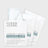 CLEAN+CARE Jewelry + Watch Cleansing Wipe sachets opened to showcase wipes