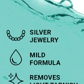 CLEAN+CARE Silver Jewelry Cleaner liquid close-up image including callouts