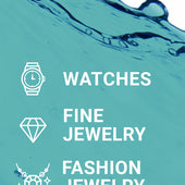 Liquid splash close-up image including what jewelry can be cleaned with the CLEAN+CARE Ultrasonic Cleaner