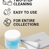 CLEAN+CARE Essentials Set products out of packaging with callouts