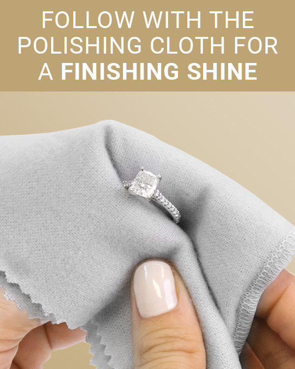 CLEAN+CARE Professional Polishing Cloth in-use on a diamond ring