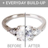 Before and after image showing a dirty diamond ring on the left, and sparkling results from the Microfiber Cleaning Cloth on the right