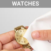 CLEAN+CARE Microfiber Cleaning Cloth in-use on a gold watch