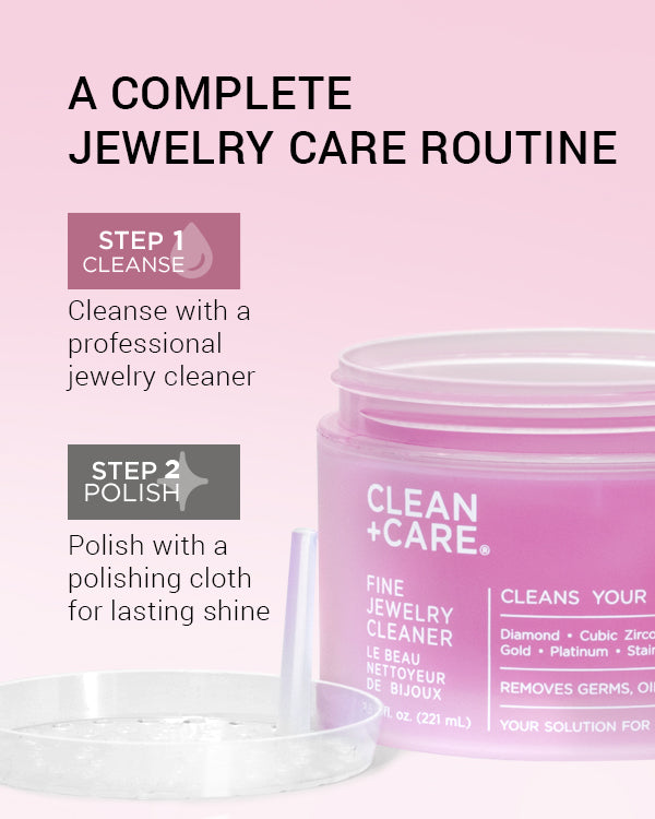 Fine Jewelry Cleaner from Clean + Care. Showing the 2-step cleaning process