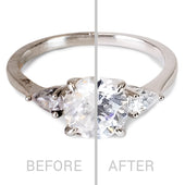 Diamond ring showing a before and after cleaning with a Microfiber Cleaning Cloth