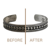 Before and after cleaning a silver bracelet